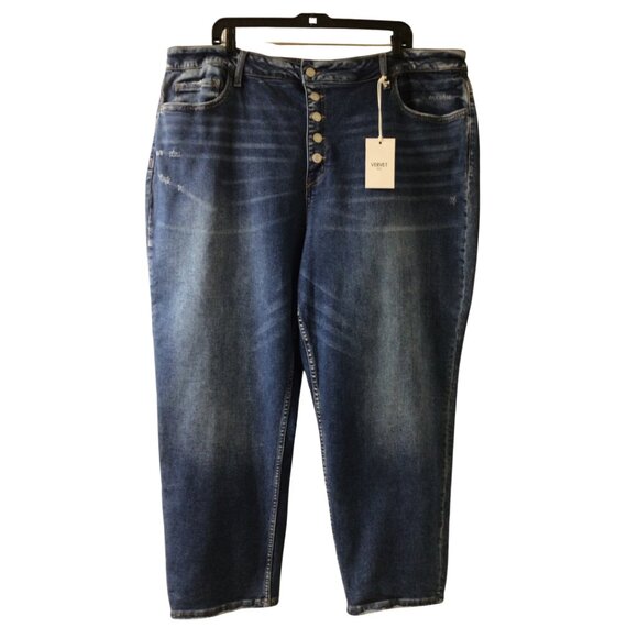 NWT Vervet Jeans Women’s 22 Blue High Rise Button Fly Distressed Denim Stretch - Picture 1 of 9